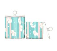 tplaotee Barattoli in plastica trasparente con coperchio a forma di pecore bianche e blu a righe rosa, contenitori per oggetti essenziali per ufficio, contenitori decorativi per tamponi di cotone