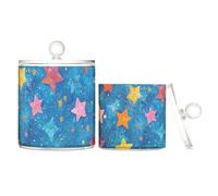 tplaotee Barattoli in plastica trasparente con coperchio per pittura a olio e stelle, colore blu, per cassettiera essenziali, decorazione per filo interdentale, per cotton fioc, graffette, confezione