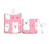 tplaotee Bear Valentine - Organizer per trucchi in plastica trasparente con coperchio, per accessori da bagno, piccoli contenitori per tamponi di cotone, tamponi di cotone, plettri interdentali
