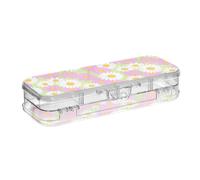 tplaotee Bella margherita floreale pesca bianco progettato plastica matita scatola trasparente doppio piano penne scatole per forniture d'arte con coperchio a scatto