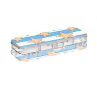 tplaotee Blu Bianco A Righe Sea Star Progettato Cancella Matita Box Doppio Piano Trasparente Penne Custodie Per Forniture Artistiche Con Coperchio