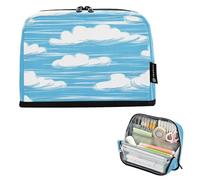 tplaotee Blu cielo e bianco puro motivo a righe Doodle Art Pencil Pen Case di grande capacità Borsa cosmetica Carina borsa di cancelleria per gli uomini Preppy School cartuchera escolar para