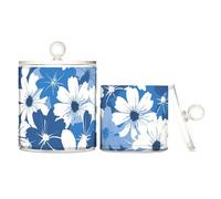 tplaotee Blue and Flowers, organizer per alimenti in plastica trasparente, con coperchio, per accessori da bagno, contenitori decorativi per filo interdentale, graffette, confezione da 2