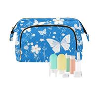 tplaotee Blue and White Butterfly Flowers Makeup Organizer Bag Lightweight Women Cash Wallet per cosmetici da viaggio, Fiori di farfalla blu e bianchi, 1 size