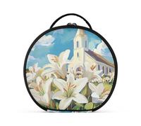 tplaotee Borsa cosmetica verticale autoportante impermeabile da viaggio con gigli bianchi di una chiesa per le donne con divisori regolabili 27,9 cm