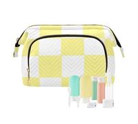 tplaotee Borsa da bagno a quadri americani giallo e bianco impermeabile portamonete da donna per cosmetici da viaggio, Plaid americano giallo e bianco, 1 size