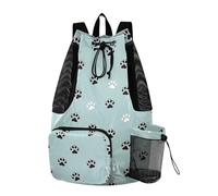 tplaotee Borsa da campeggio da uomo con coulisse, borsa da campeggio con tasche, borsa da nuoto impermeabile, motivo: zampa di gatto nero, bianco, ciano