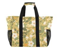 tplaotee Borsa da spesa con illustrazione pastorale floreale gialla Tote Utility Bag Borse per la spesa Riutilizzabile Pieghevole Tote Bag Per Spiaggia Con Tasche Tela Tote Bag Per Auto
