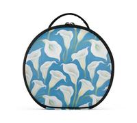 tplaotee Borsa da viaggio con calle bianche e blu con scomparti e maniglia, grande astuccio per cosmetici con divisori regolabili, 27,9 cm