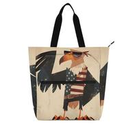 tplaotee Borsa decorativa per libri, per bambini, donne, uomini, cartoni animati, divertente, re avvoltoio, uccello, retrò, colore patriottico, robusta, borsa per la spesa, borsa da spiaggia con