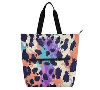 tplaotee Borsa decorativa per libri per bambini per ragazzi ragazze donne, stampa ghepardo viola vivace robusta borsa per la spesa borsa da spiaggia con tasche con cerniera per la scuola shopping