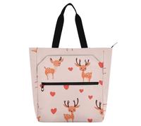 tplaotee Borsa decorativa per libri per bambini, ragazzi e ragazze, felice San Valentino cartone animato cervo rosa borsa tote impermeabile riutilizzabile con cerniera per la scuola shopping drogheria
