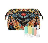 tplaotee Borsa per cosmetici con farfalle e fiori dai colori vivaci per articoli da toeletta da viaggio, Farfalle e fiori dai colori vivaci, 1 size