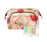 tplaotee Borsa per il cambio di monete da bagno con ciliegie e fiocco di pesca del fumetto carino per il trucco cosmetico, Carino Ciliegia dell'arco della pesca del, 1 size