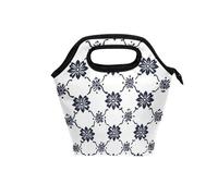 tplaotee Borsa per il pranzo da donna con manico curvo isolato, riutilizzabile, con lato morbido, borsa termica per spiaggia, campeggio, motivo monogramma indiano, nero