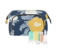 tplaotee Borsa per il trucco da donna con garofano in pizzo giallo senape e blu denim, borsa essenziale per cambio monete per grande capacità, Pizzo Garofano Giallo Senape e Blu Denim, 1 size
