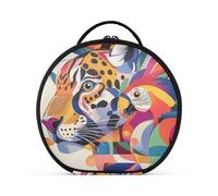 tplaotee Borsa per il trucco in stile pop art leopardo tropicale colorato leopardo accessori da viaggio borsa per trucco con cerniera per donne con divisori regolabili 27,9 cm