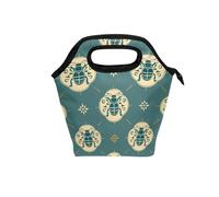 tplaotee Borsa termica per il pranzo da donna con manico curvo per ragazze, borsa termica impermeabile per ufficio, università, motivo tradizionale cinese Lady Bug Teal