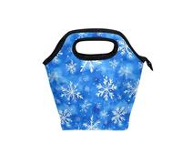 tplaotee Borsa termica per il pranzo, isolata con manico curvo, graziosa borsa termica riutilizzabile, morbida, per picnic, scuola, fiocchi di neve, acquerello