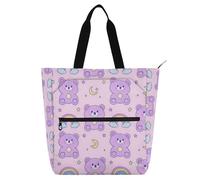 tplaotee Borsa tote decorativa per bambini, per ragazzi e ragazze, adulti, con simpatico orso in stile cartone animato, stella, viola, pesca, impermeabile, riutilizzabile, borsa per libri, borsa della