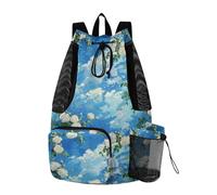 tplaotee Borse con coulisse per uomo donna palestra borsa da nuoto con tasche interne Cinch Back Sack Dry Wet Separazione Rose bianche nuvole bianche nel cielo
