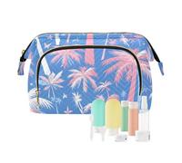 tplaotee Borse cosmetiche dell'acquerello blu della pesca della palma con la borsa leggera di periodo di trucco della chiusura lampo per gli accessori di viaggio, Acquerello blu pesca palma, 1 size
