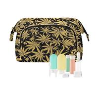 tplaotee Borse da viaggio nere e dorate con foglie dorate per le donne leggere portamonete da donna per grandi cosmetici, Foglie d'oro Nero E Oro, 1 size