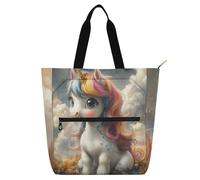 tplaotee Borse decorative per bambini donne uomini, simpatici unicorni stile retrò leggero libro per bambini borsa della spesa borsa per la scuola shopping drogheria arcobaleno bolsa para llevar