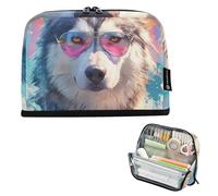tplaotee Cane Husky bianco con occhiali da sole Astuccio Organizer Grande Capacità Trucco Sacchetti Grande Scrivania Organizer per Teen Grade Forniture scolastiche útiles escolares para ninas