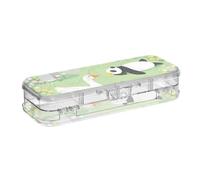 tplaotee Carino cartone animato verde zoo progettato matite di plastica scatola trasparente doppio strato penne caso scatole per forniture d'arte con scatto e coperchio
