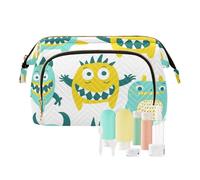 tplaotee Carino Little Monsters verde giallo viaggio cosmetici borse leggero donna portamonete portafoglio per articoli da toeletta da viaggio, carino piccoli mostri verde giallo, 1 size