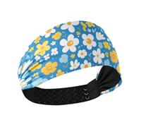 tplaotee Cartone animato Bianco Giallo Fiori Sfondo Blu Raffreddamento fascia titolare organizzatore Elastico Tennis Sweatbands per Palestra Corsa tennis basket
