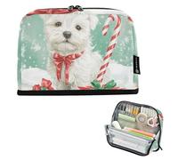 tplaotee Cartone animato Carino Bianco Cane di Natale Matita Della Cassa Del Supporto di Grande Capacità Sacchetti di Trucco Con Cerniera Coin per I Bambini Scuola Media cartucheras escolares para