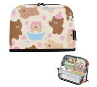 tplaotee Cartone animato Carino Marrone Orsacchiotto Matita Borsa Grande Capacità Sacchetto di Trucco Ad Alta Capacità Organizer Box per Ragazze Elementare estuches para el colegio