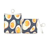tplaotee Cartone animato carino uova fritte bambino sfondo blu navy contenitori in plastica trasparente per la conservazione con coperchio bagno Essentials Decor piccoli contenitori per cotton fioc