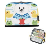 tplaotee Cartone animato Orso Bianco Matita Borsa Grande Capacità Penna Dell'organizzatore Della Cassa Della Penna Sacchetto Multiuso Con Cerniera per Adolescenti Preppy School estuche de lápices para