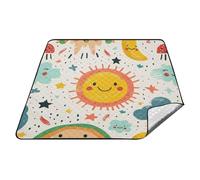 tplaotee Cartoon Carino Sole Luna Clorful Impermeabile Giorno Del Lago Essentials Resistente All'aperto Coperta Da Picnic Pieghevole per Terra Estate Regalo tapete para