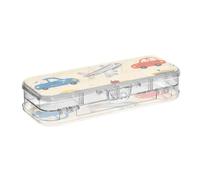 tplaotee Cartoon Colorful Cars Navi e Aerei Progettato Scatola di Matita di Plastica Doppio Strato Penscases Per Forniture Di Cancelleria Con Coperchio A Scatto