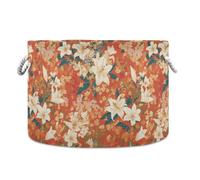 tplaotee Cesto portaoggetti vintage con stampe giapponesi arancioni e fiori di giglio pieghevoli e impermeabili, scatole di organizzazione e stoccaggio con manici robusti contenitori quadrati per