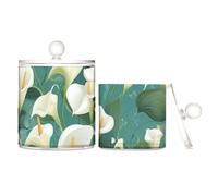 tplaotee Chic Calla Lily - Organizer per caramelle, in plastica trasparente, con coperchio, per dispensa essenziali, per tamponi di cotone, graffette, confezione da 2