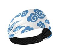 tplaotee Cinese Auspicious Nube Modello Bianco Blu Traspirante Fascia Titolare Fascia Elastica per Allenamenti Palestra Pallavolo lavaggio viso