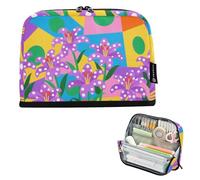 tplaotee Colorato forme geometriche viola gigli matita organizzatore caso grande capacità penne borse grande cancelleria borsa per adolescenti asilo bolsas para herramienta
