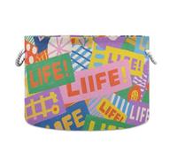 tplaotee Colorful Cartoon Life Moderno cestino portaoggetti pieghevole e impermeabile cestini decorativi con manico robusto roba mini contenitori di stoccaggio per lavanderia libro di casa