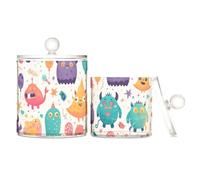 tplaotee Contenitore in plastica trasparente con coperchio, motivo: mostro dei cartoni animati, con coperchio, decorazione essenziale, per filo interdentale, graffette, confezione da 2