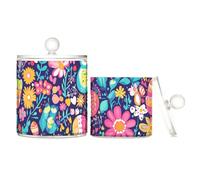 tplaotee Contenitore per caramelle in plastica trasparente con motivo floreale pasquale vivido con coperchio per cassettiera Essentials DecorDental filo interdentale per cotton fioc, graffette