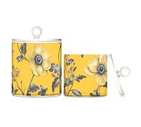 tplaotee Contenitore vintage in plastica trasparente con motivo floreale di anemone giallo con coperchio, contenitore per dispensa essenziali, contenitore decorativo per filo interdentale, graffette