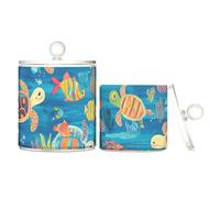 tplaotee Contenitori colorati in plastica trasparente a forma di tartaruga marina, senza cuciture, con coperchio, per cassettiera, piccoli contenitori decorativi per tamponi di cotone, graffette