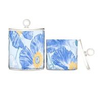 tplaotee Contenitori in plastica trasparente con coperchio a forma di papavero blu, contenitori decorativi per tamponi di cotone, tamponi di cotone, graffette, confezione da 2