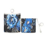 tplaotee Contenitori in plastica trasparente con coperchio, motivo floreale vintage blu, per il bagno, piccoli contenitori decorativi per tamponi di cotone, tamponi di cotone, graffette, confezione da