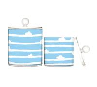 tplaotee Contenitori in plastica trasparente con motivo a righe blu cielo e bianco puro, con coperchio, per cassettiera essenziale, decorazione per tamponi di cotone, tamponi di cotone, graffette